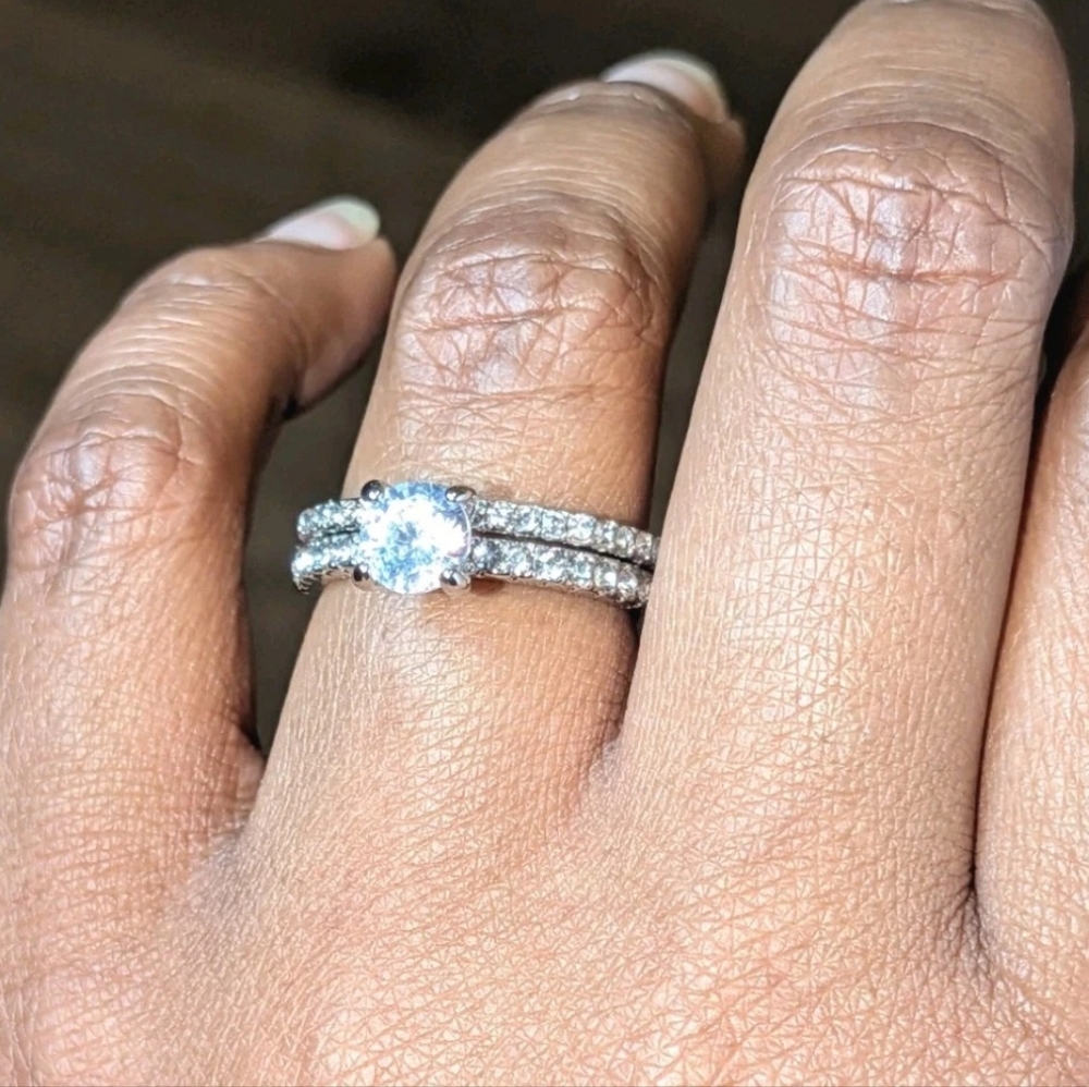 Women's 3 Ct Round Princess Cut Lab-created Diamond Engagement Duo Ring Set Sz 7 - Picture 3 of 17